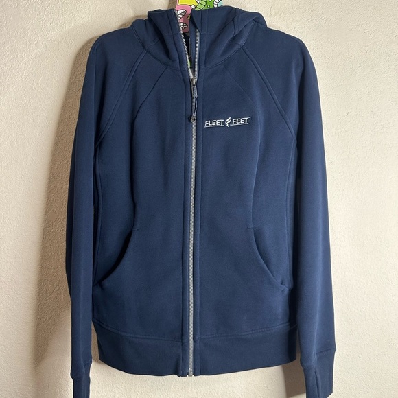Lululemon Scuba Hoodie Light Cotton navy Fleece with advertising 
size 6 - Picture 1 of 4